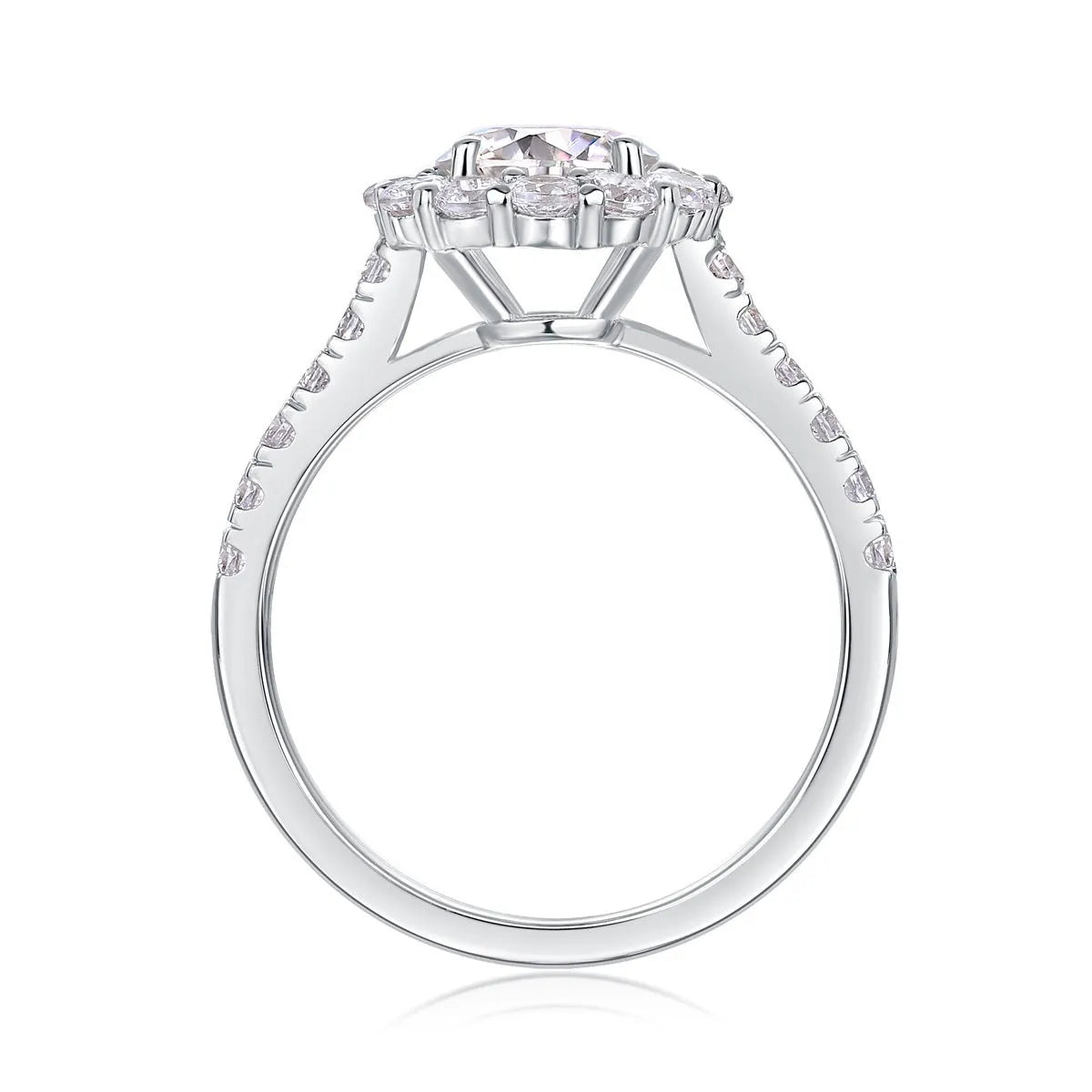 Silver moissanite ring with round 1-carat stone geometric fashion OL style for women US sizes 5-9