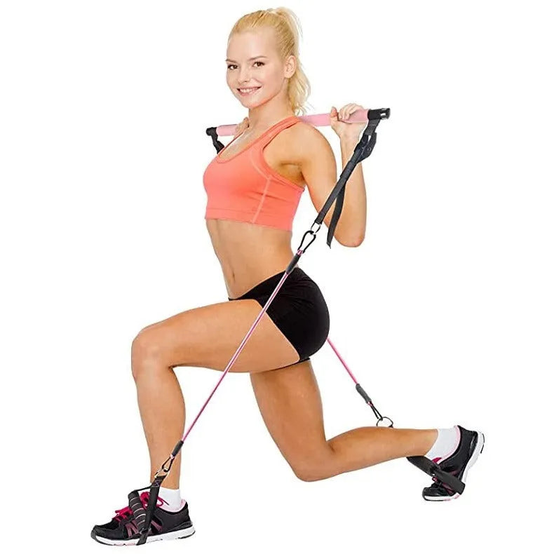 Women's rope stretch fitness stick 11-piece set in pink, purple and black colours with TPE construction