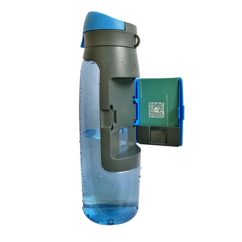 Black hidden security water bottle container with BPA-free lid on white background