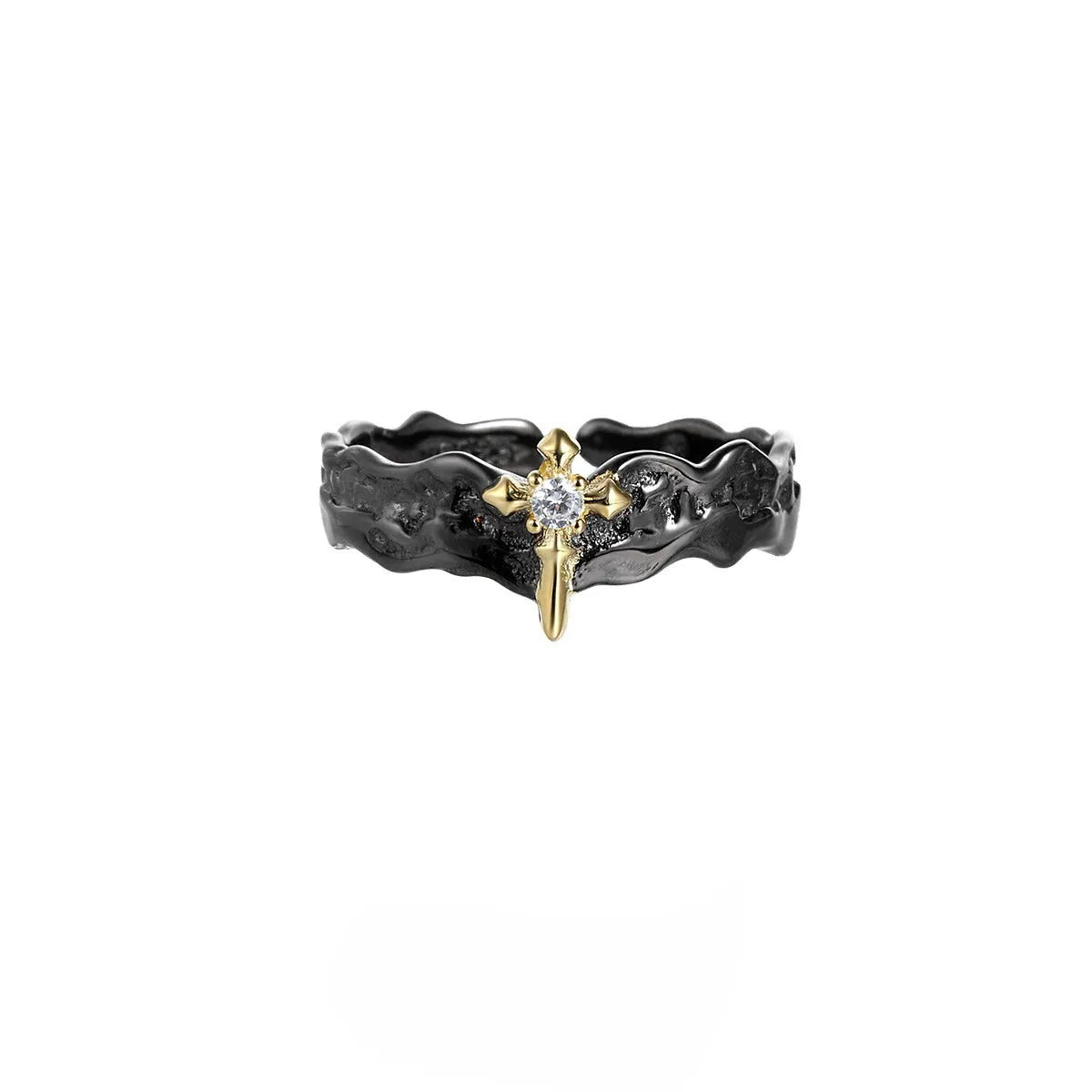 Silver adjustable opening couple ring with electroplated white gold or black gold finish