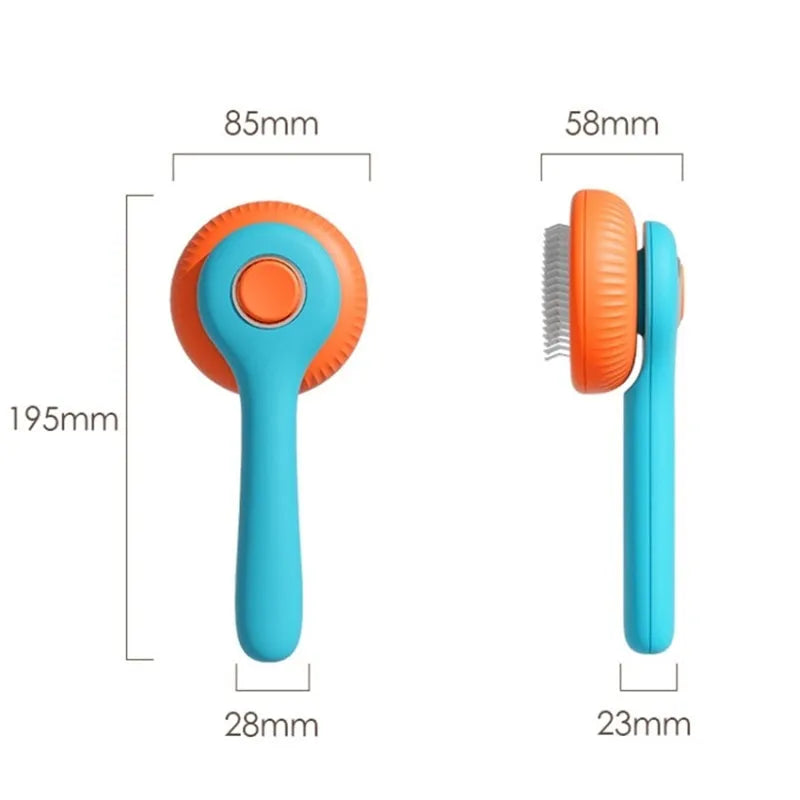Blue and white self-cleaning pet grooming brush with massage nodules for cats and dogs
