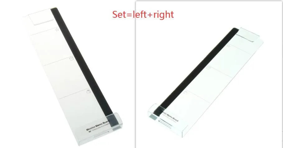 Clear acrylic monitor message memo board with wall suction mount on a computer monitor, left side placement