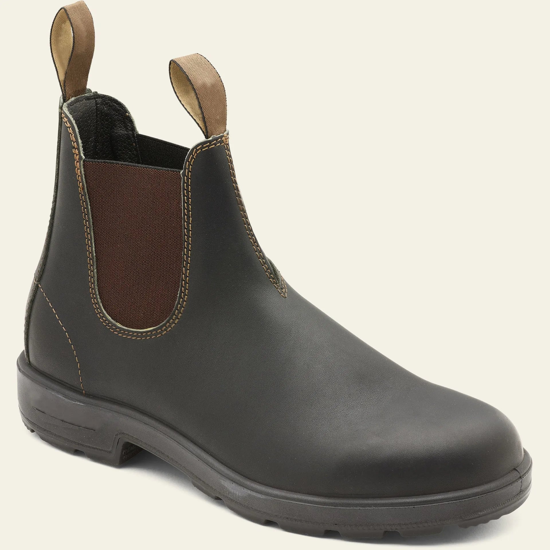 Brown vintage-style unisex Chelsea boots with a frosted finish and round toe.