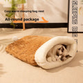 Flannel cat sleeping bag nest in pink, blue, and striped patterns, measuring 50x40 cm.