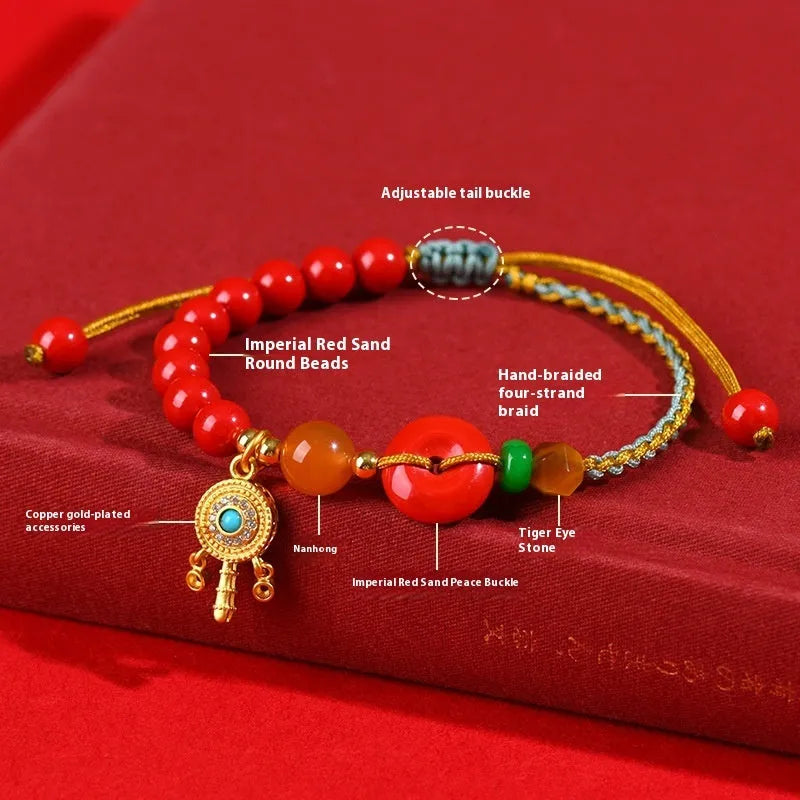 Emperor red sand cinnabar bracelet with hand-woven peace buckle design