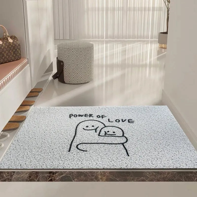 Square PVC home floor mat with a geometric pattern and cartoon Mr. Big Nose facial expression.