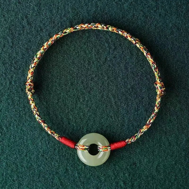 Handmade colourful braided rope bracelet with peace buckle closure, natural style unisex accessory