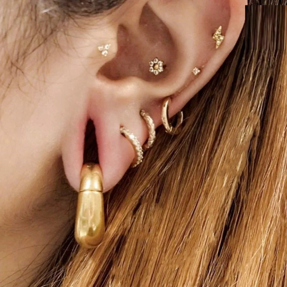 Insight glossy ring earring single ear hook in titanium steel ball pattern in black 6mm size