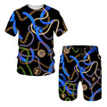 Men's chain pattern digital print short sleeve T-shirt and shorts set in summer colours