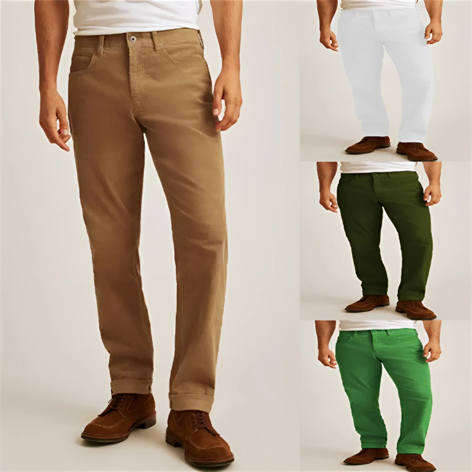 Solid colour corduroy trousers in loose straight-leg style with mid-waist and zip closure