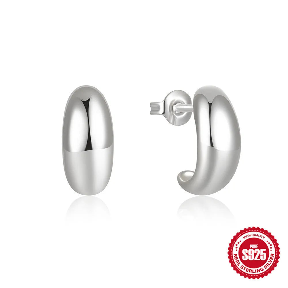 S925 sterling silver C-shaped earrings with electroplated gold colour finish