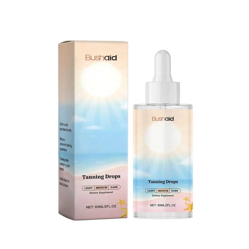 60ml bottle of no sunlight tanning drops for body care in 31x31x126mm container