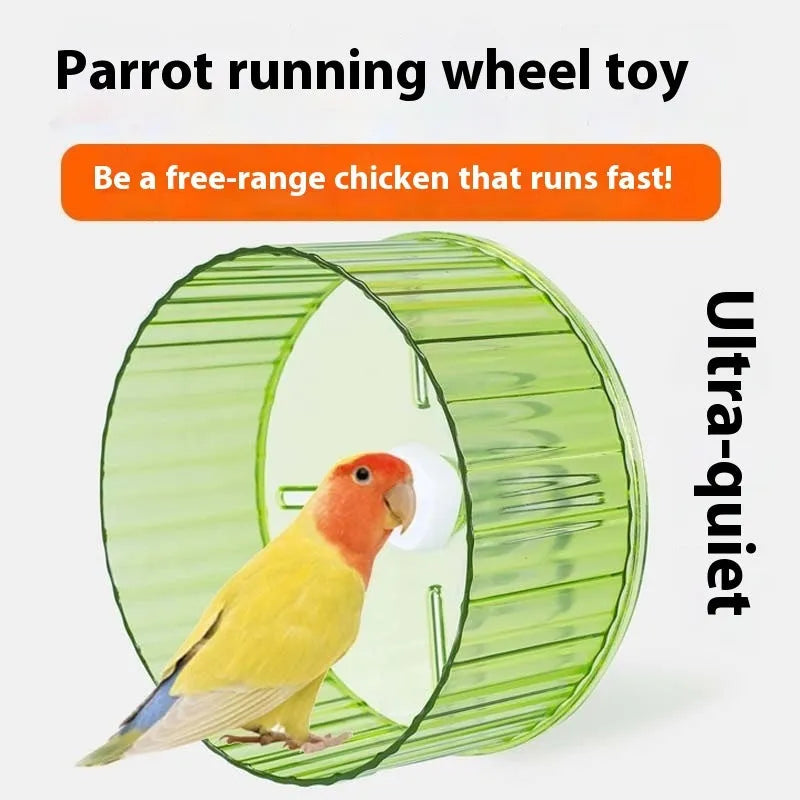 21cm diameter plastic parrot running wheel toy in transparent colour option for cage exercise.