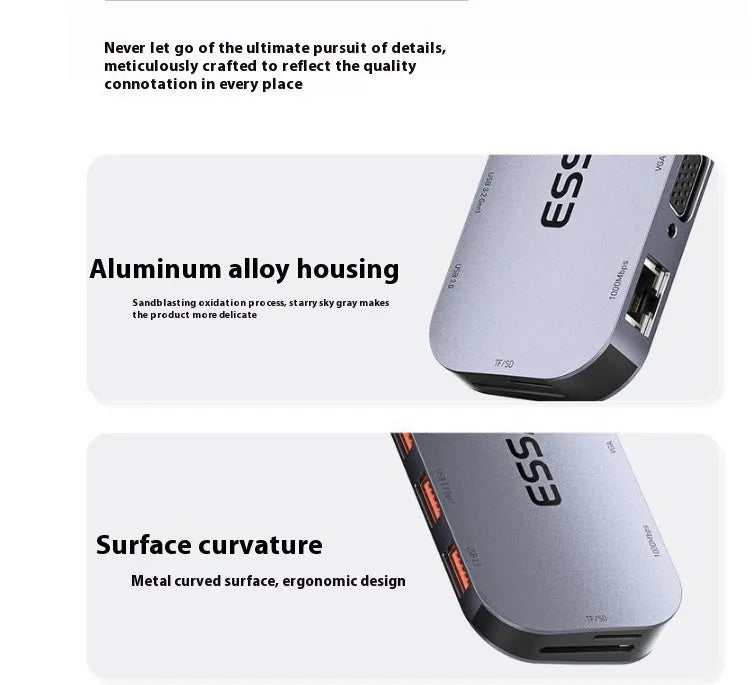 11-in-1 USB-C expansion dock with Ethernet, HDMI, USB ports, and card readers on a 20cm cable.