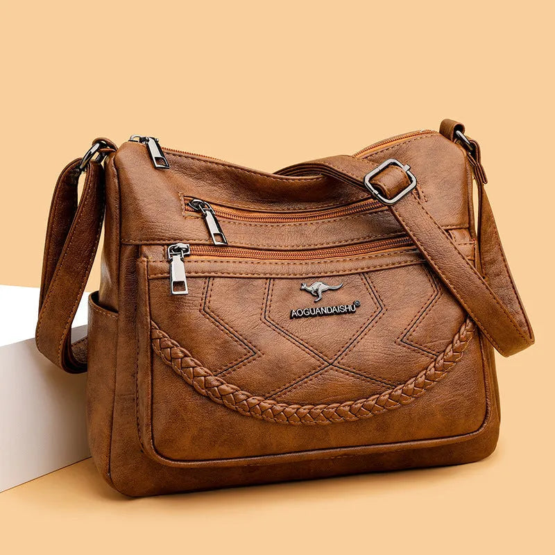Soft black PU leather women's crossbody shoulder bag with large square shape