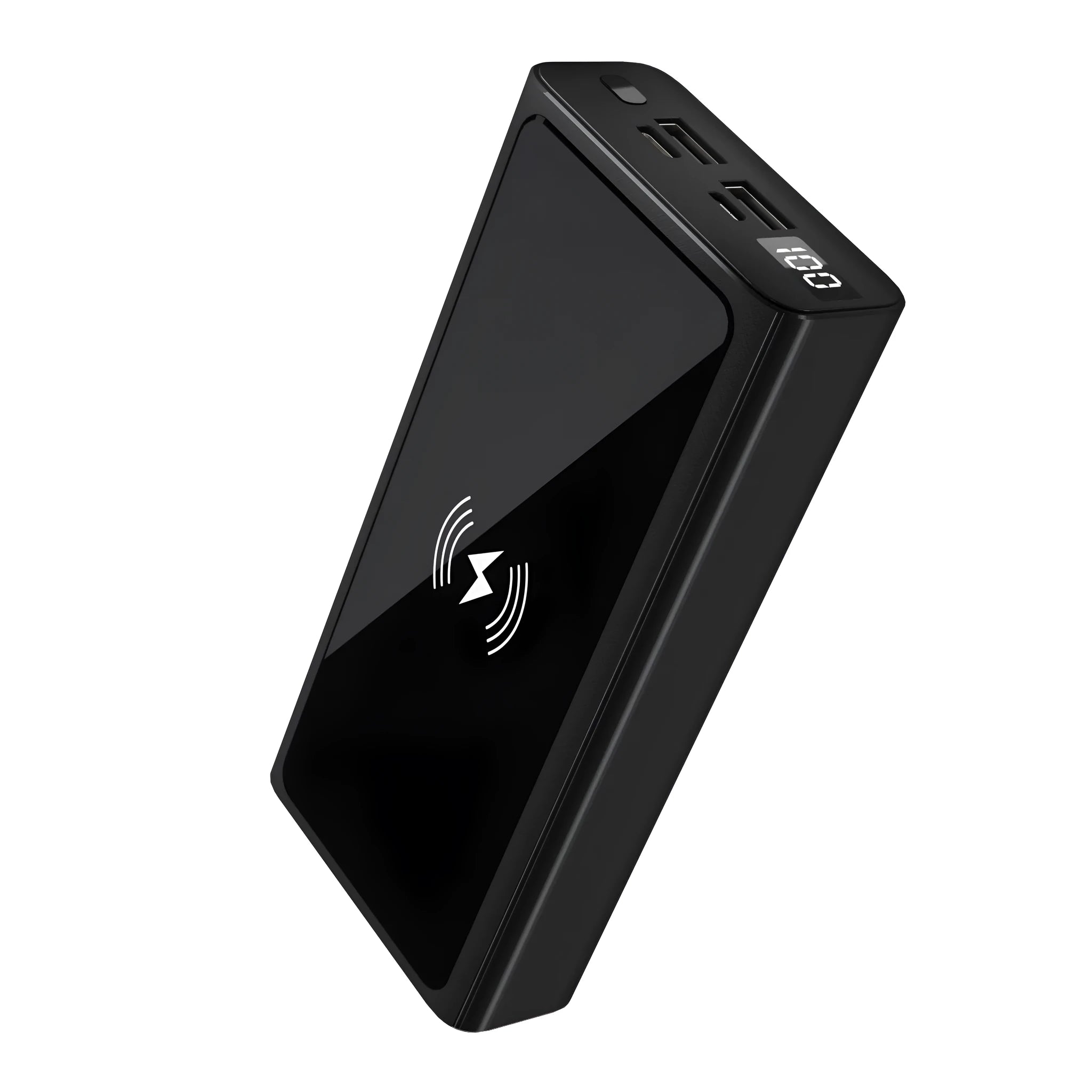 Black and blue aluminium alloy wireless power bank with 10000mAh capacity