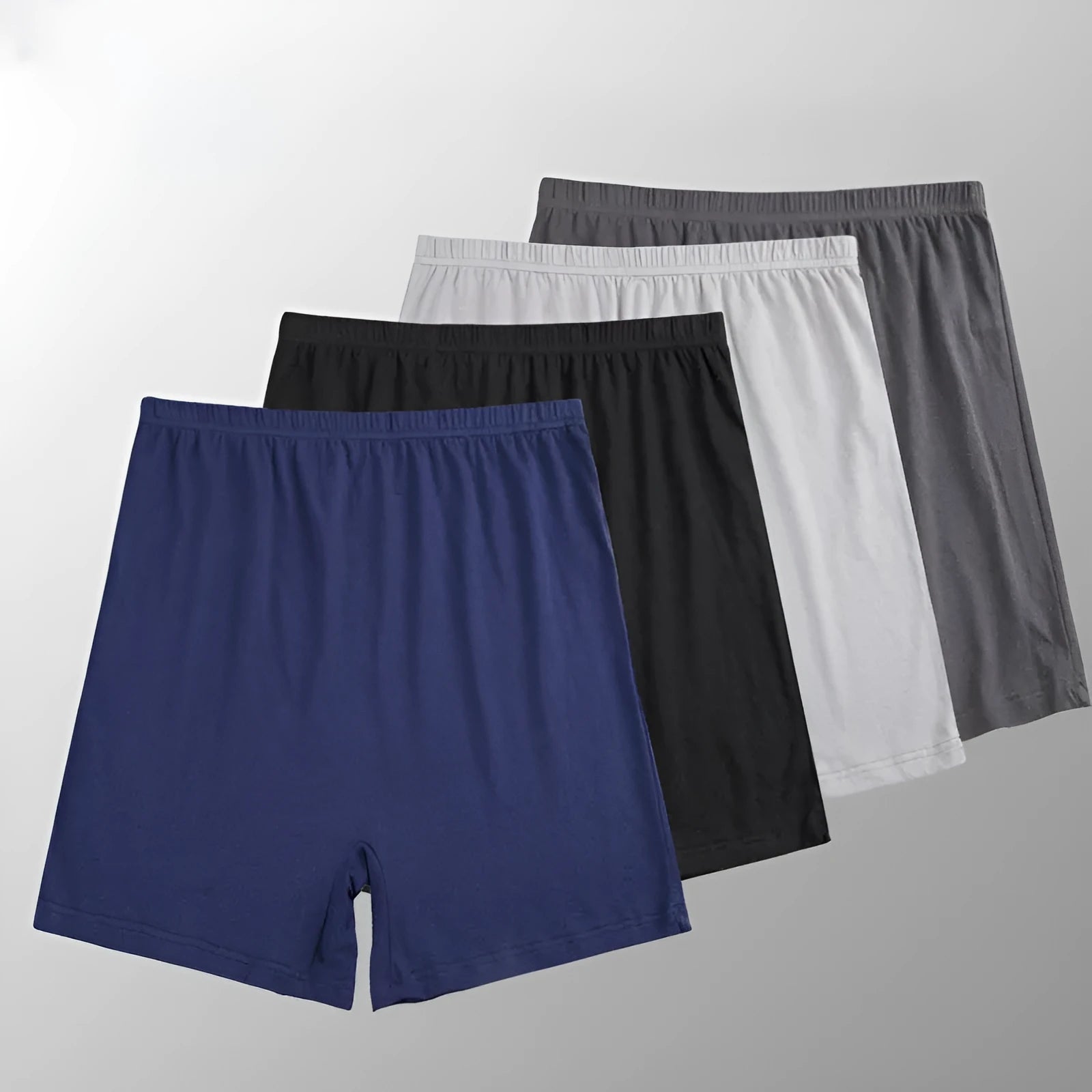 Men's solid colour high-waist boxer shorts in modal fabric, shown in multiple colours.