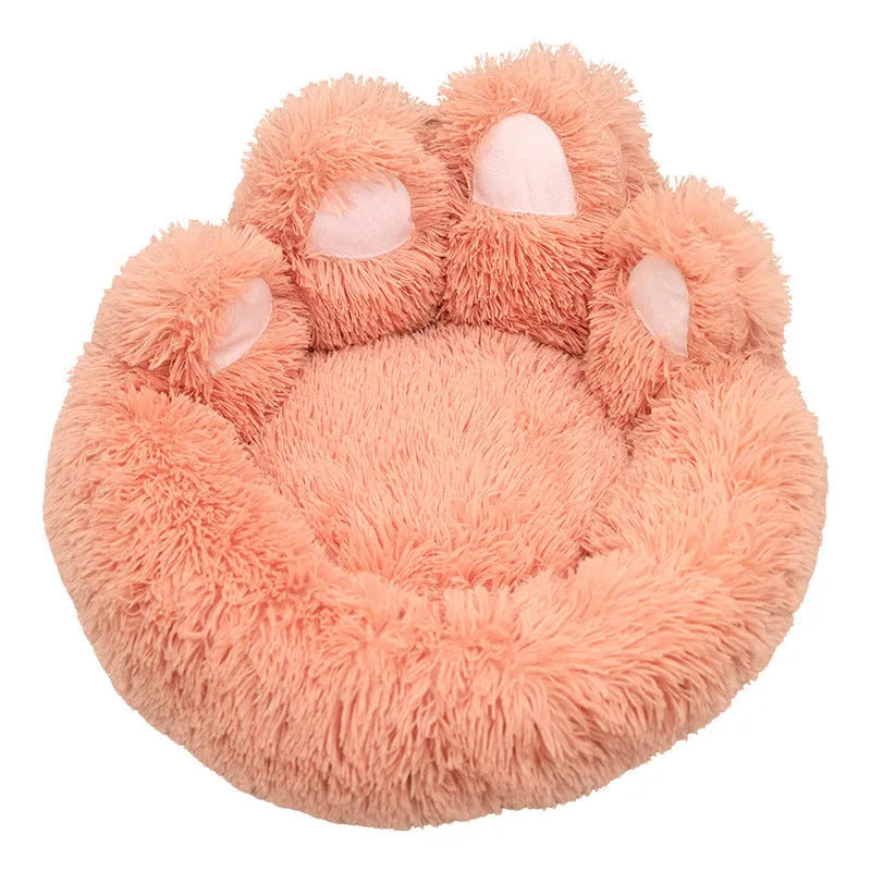 Plush kennel thickened pet bed for dog in coffee colour hand-shaped brush nest design