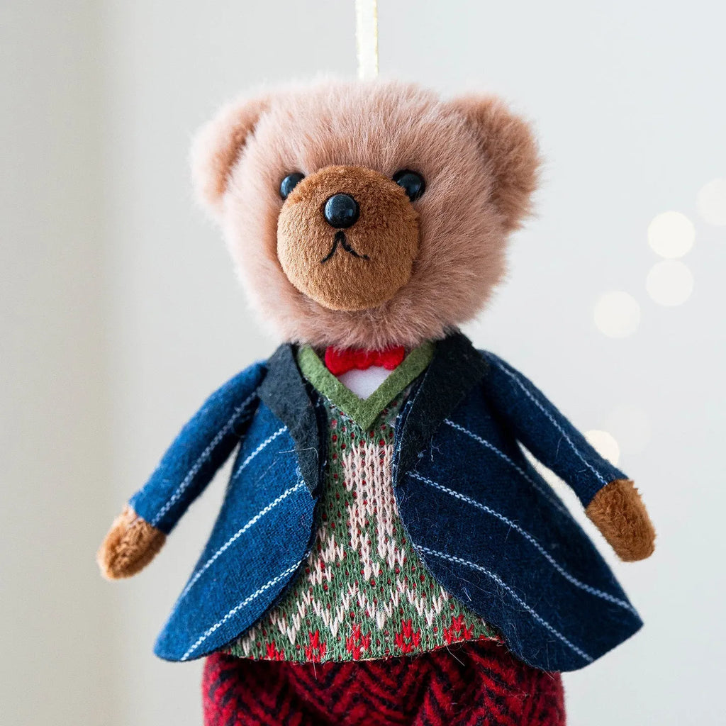Princess and gentleman plush bear doll couple in cotton suit and plaid cloth