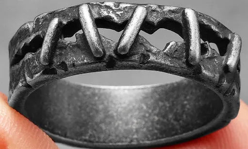 Stainless steel double ring with dark punk stitching design, shown in Style 2 colour.