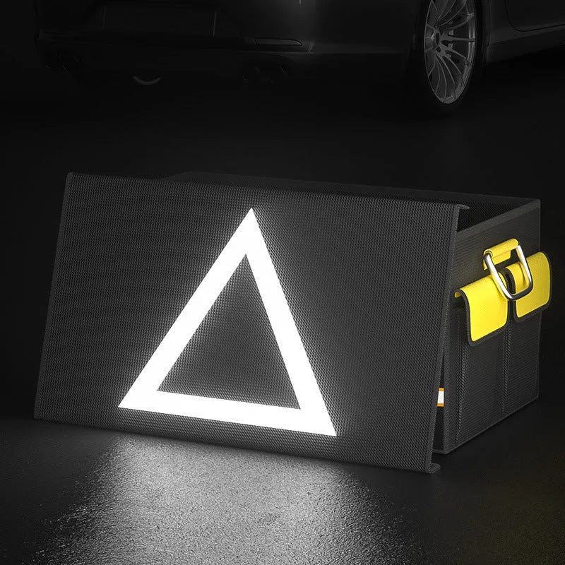 Foldable car boot storage organiser bag in black and yellow with handle