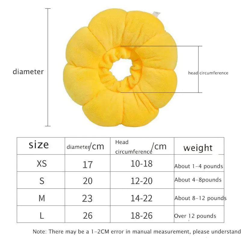 Sunflower patterned cotton pet recovery collar with adjustable band for post-surgical protection