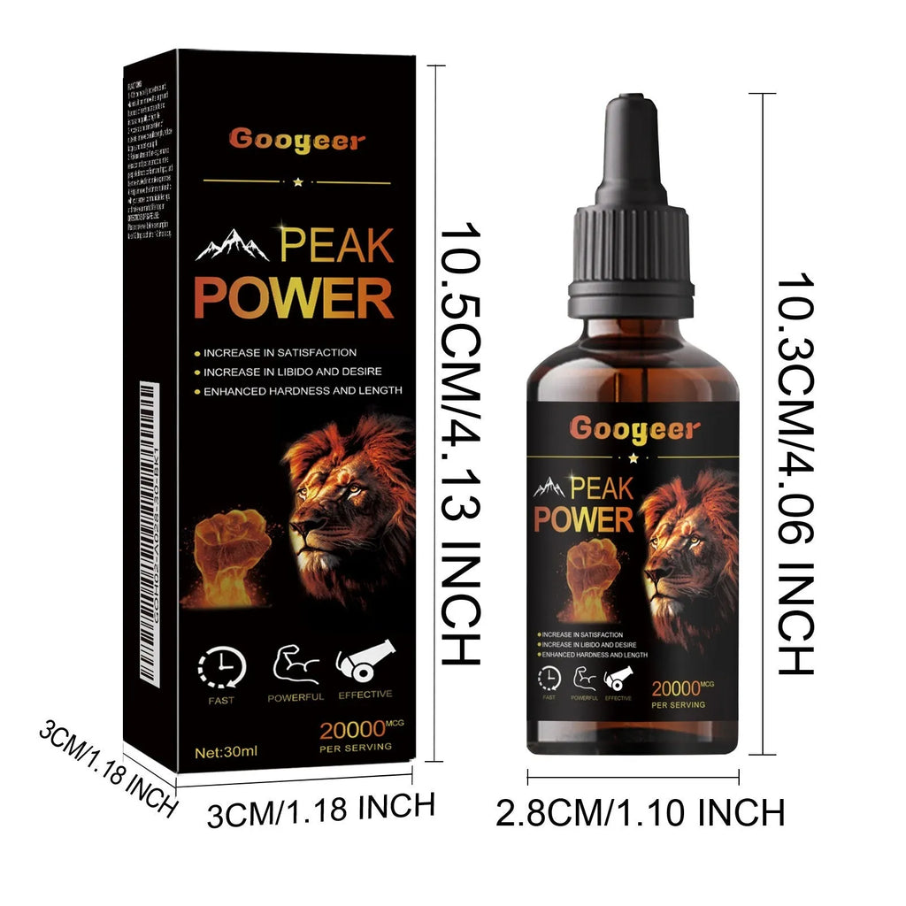 Googeer Peak Power 30ml bottle of liquid energy supplement for adults.
