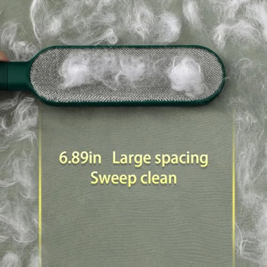 Blue, green, or white reusable double-sided pet hair remover brush with storage box