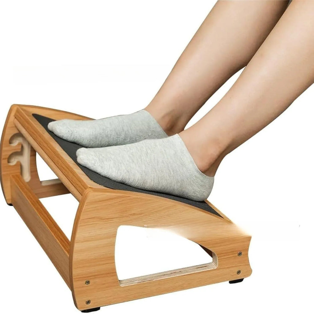Natural wood colour adjustable bamboo office footstool for desk seating comfort
