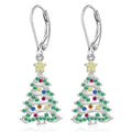 White gold colour Christmas tree earrings with star design elements for women