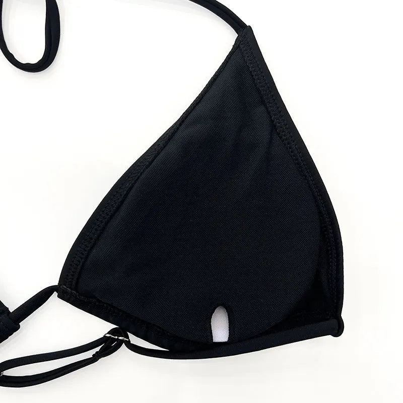 Women's black mesh swimsuit four-piece set with long sleeves for swimming