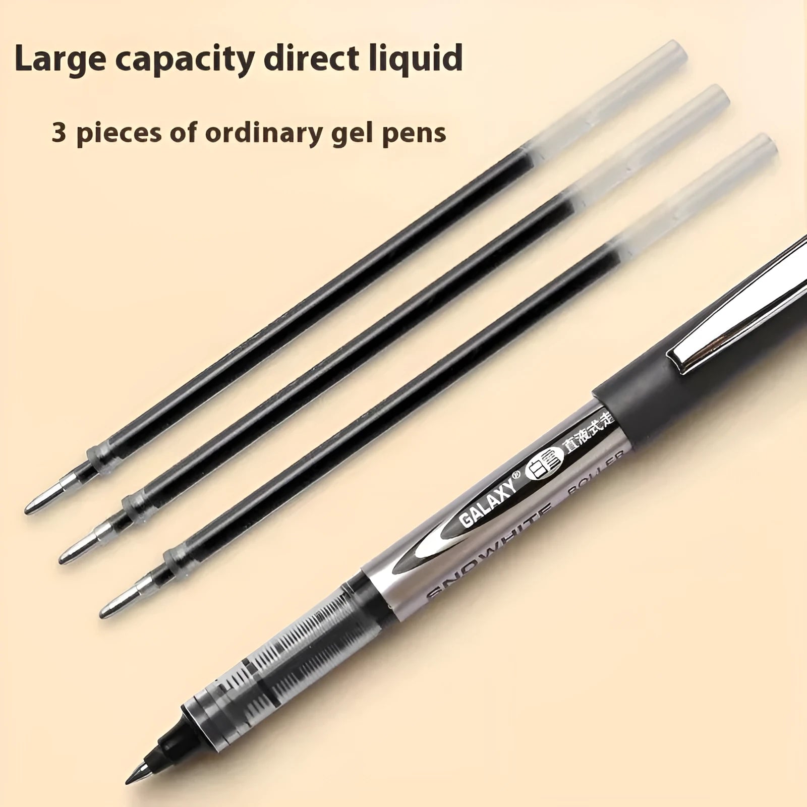 Water-based signature pen with 0.5mm fine tip, shown in black, blue, ink blue, and red ink colour options