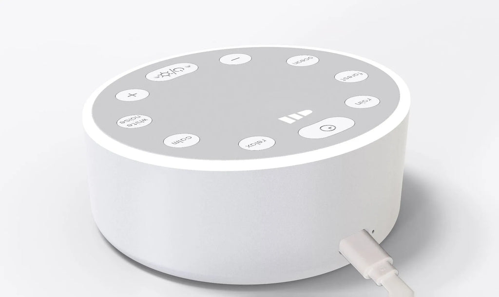 White noise sleeping aid instrument with breathing light in white colour, 80x100mm size, rechargeable sleep monitor