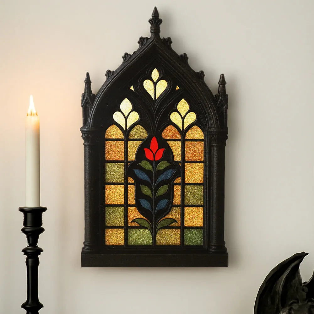 Black wooden gothic door frame wall hook for keys, 34cm tall