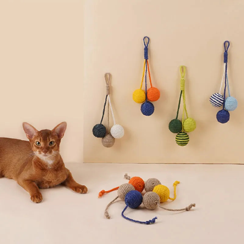 Cat teaser toy stick set with bite-resistant catnip ball measuring 255mm with blue, green, red yellow blue colour options