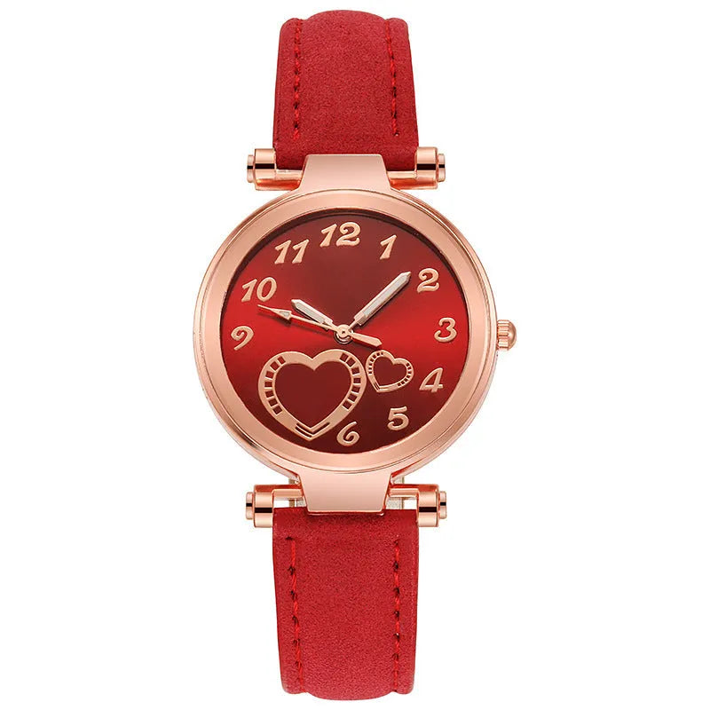 Women's retro love quartz watch and jewellery set with 40mm dial, mineral glass, and PU strap