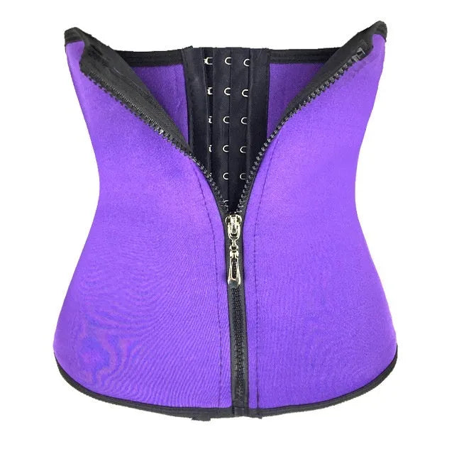 A black neoprene breasted body shaping belly band laid flat, showing its high-waist design.