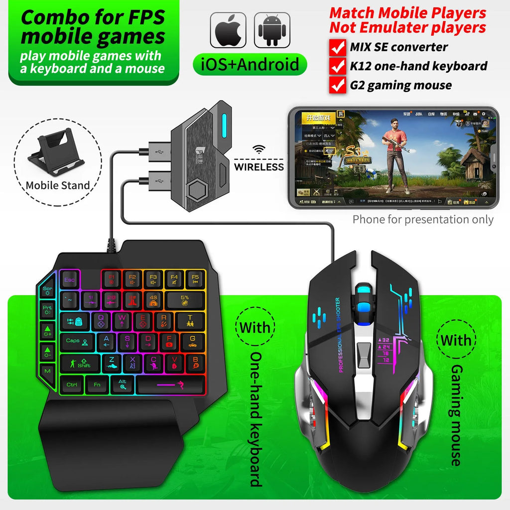 Mobile gaming keyboard mouse converter with USB interface for touchscreen control conversion
