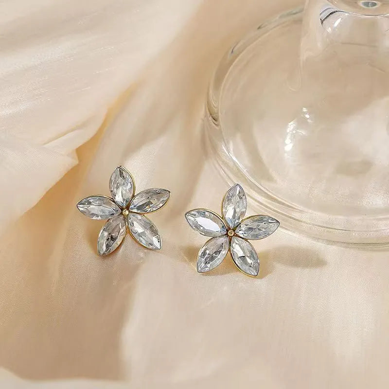 Elegant Petal Alloy Earrings Style1, floral-shaped metal stud earrings for women