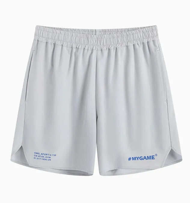 Men's four-point training fitness shorts in Balanced Gray, quick-dry polyester spandex fabric
