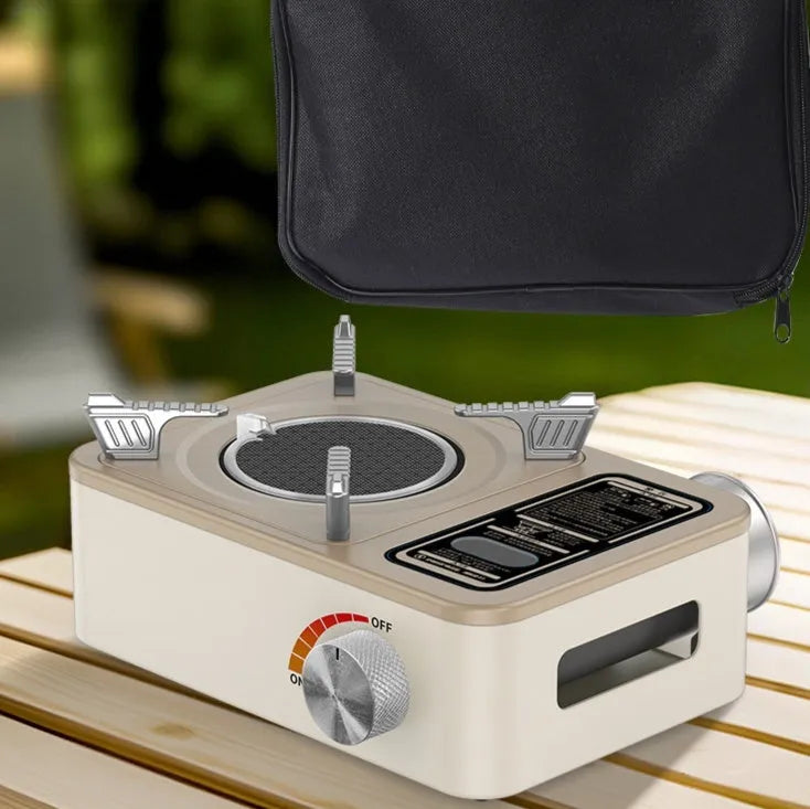 White portable infrared gas stove for outdoor cooking with windproof stainless steel construction