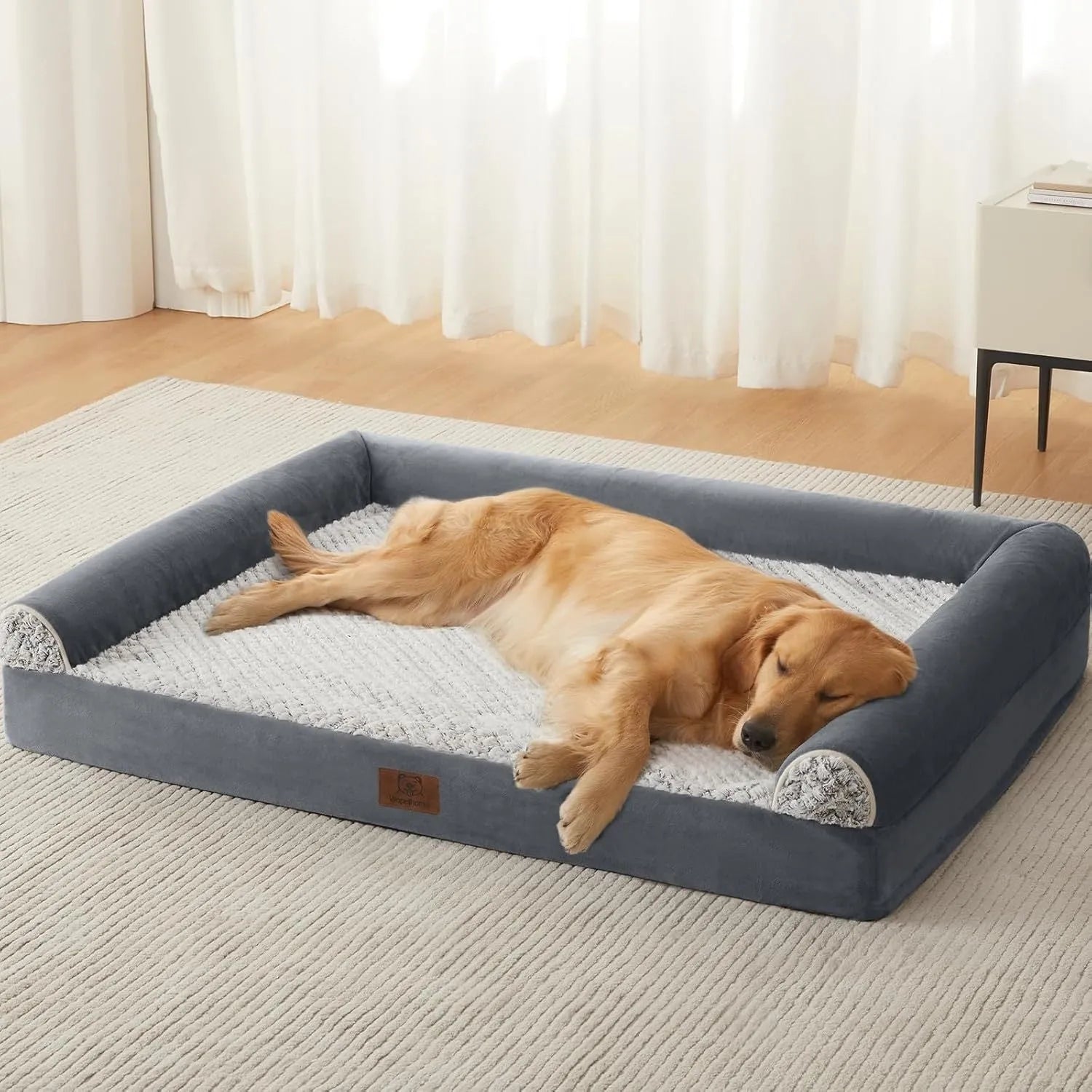 Rectangular cloth pet sleeping mat for dogs in brown, dark gray, and gray with size options L XL 2XL