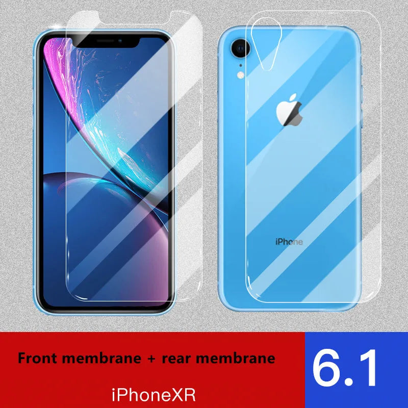 iPhone 11 Pro Max tempered glass screen protector with rear film showing 10D explosion-proof edges.