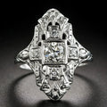 Silver electroplated copper ring with hollow-out geometry design and diamond studs