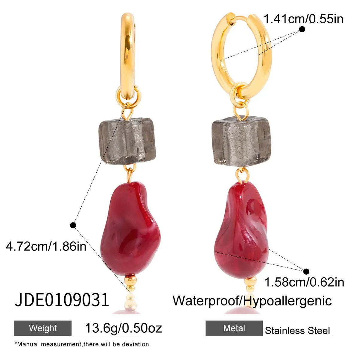 Antique style resin earrings geometric quadrilateral electroplated finish women eight colour options