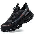 Lightweight black anti-smash safety work shoes with front lacing and a steel toe cap