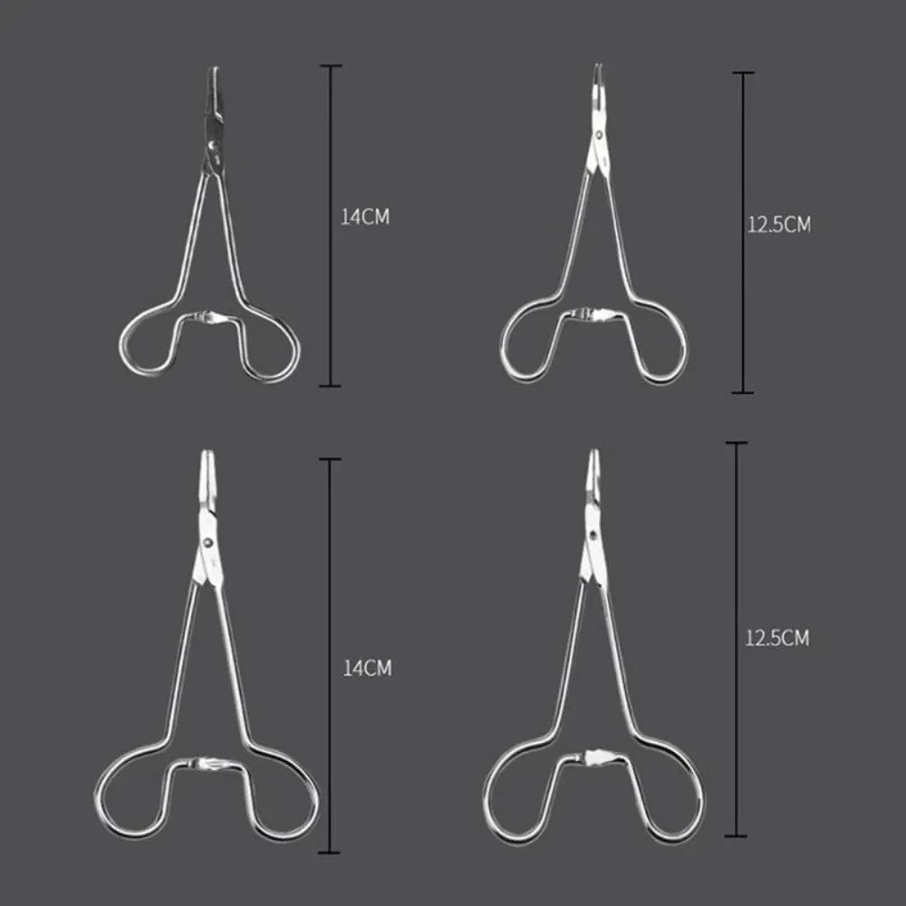 Silver stainless steel pet grooming tweezers with curved tip for ear hair removal