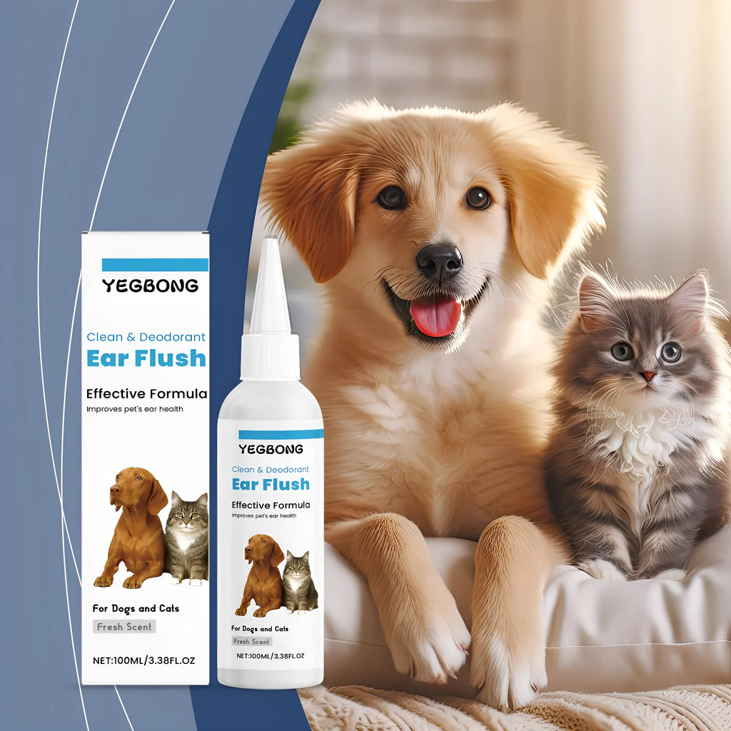 100ml bottle of cat and dog ear cleaner solution for gentle earwax removal.