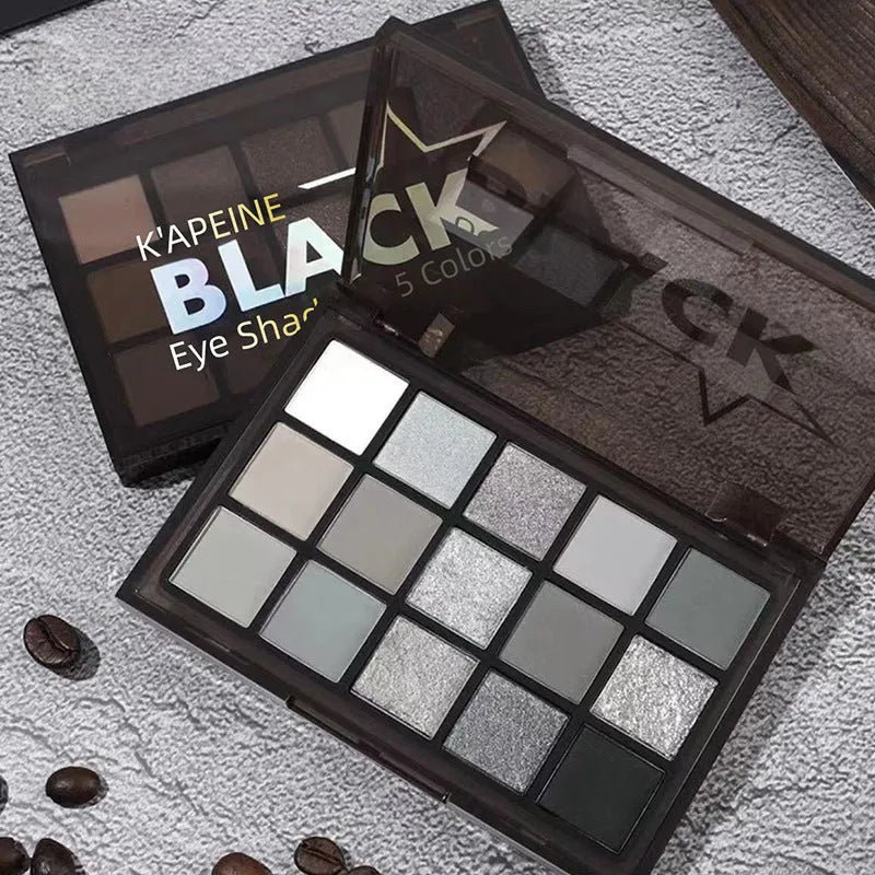 15-colour night elf eye shadow palette with matte grey black dark tones for smoky makeup