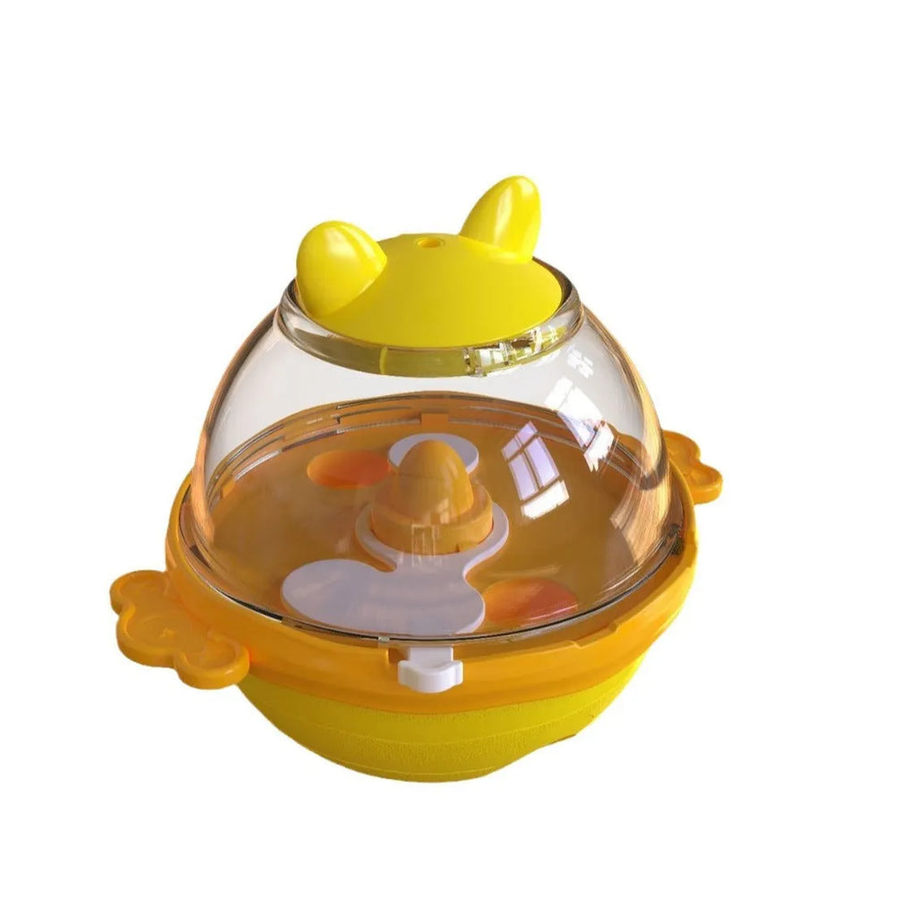 Yellow TPR tumbler pet feeder toy for dogs with food-dispensing design